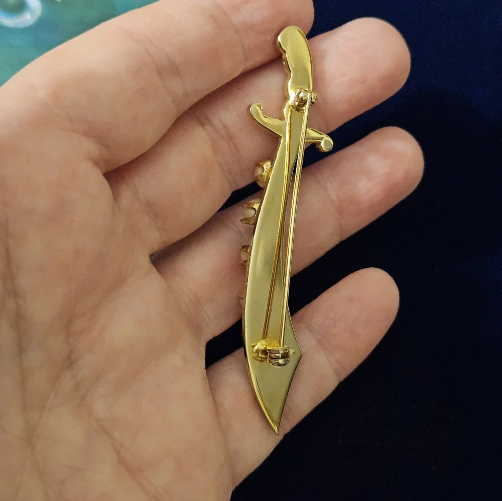 VTG Goldtone Scimitar Sword Brooch with Faux Pearl Accents-Figural Pin 3